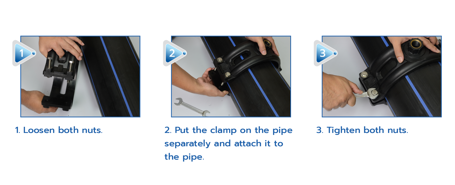 แคล้มป์รัดท่อแยก HDPE และ PVC ต่อท่อแยกโดยไม่ต้องตัดท่อ